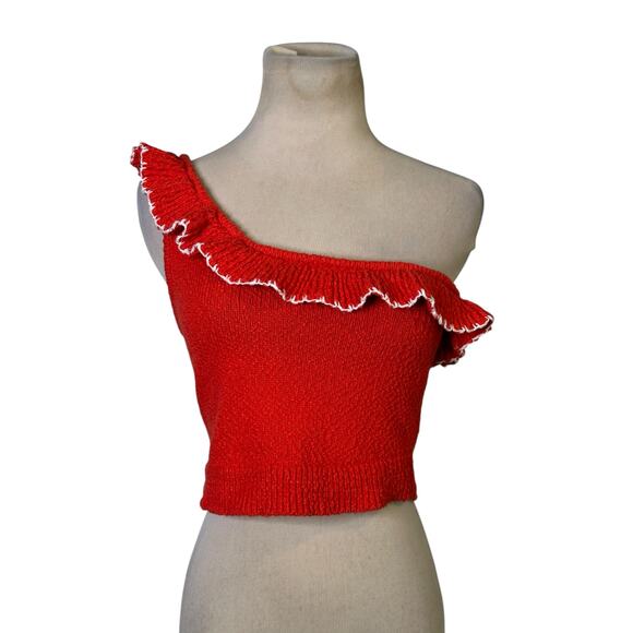 Urban Outfitters Orange Molly Ruffle One Shoulder Crop top Size Small - Picture 1 of 16